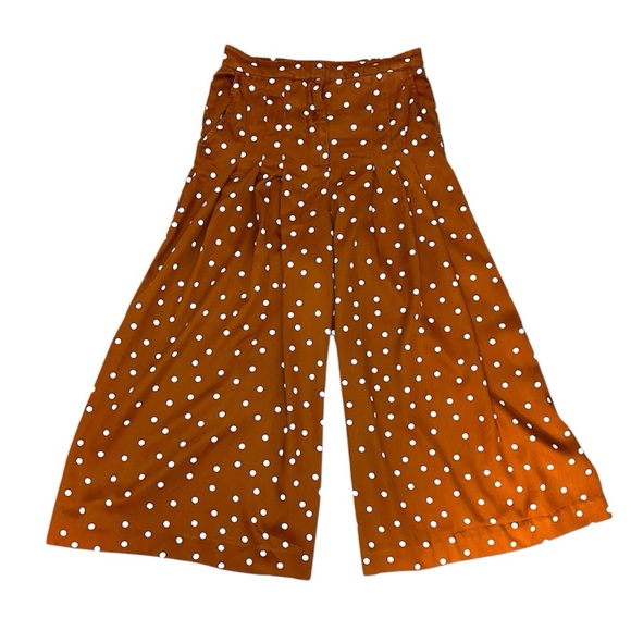 ANTHROPOLOGIE | ISOBEL Pleated Polka Dot Orange Wide Leg Pants Size S - Picture 3 of 7